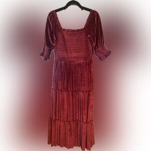Baltic Born | Vivaldi Smocked Velvet Midi Dress | Marsala Red | L